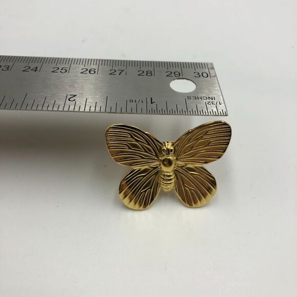 18K Gold Plated Butterfly Women's Statement Ring Open Back Insect Jewelry - Picture 11 of 12